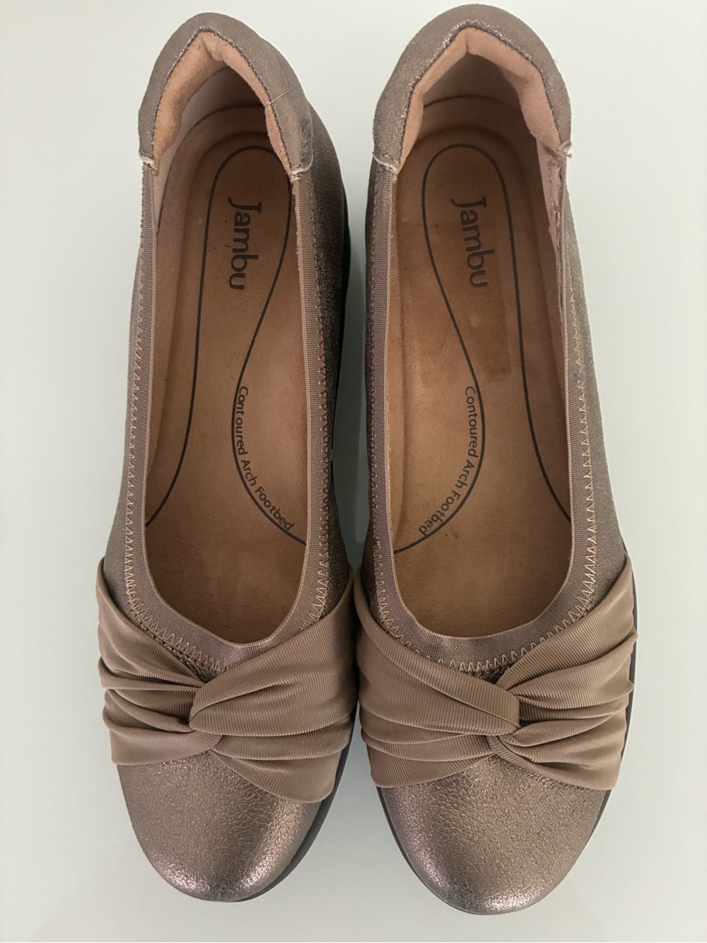 Jambu Women's Metallic Taupe Knot Ballet Flats